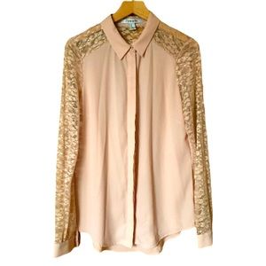 Forever 21 pale pink button down lace shirt